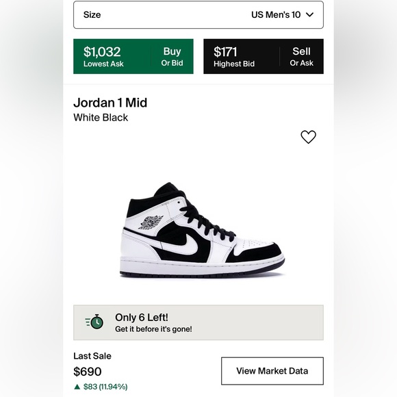 Jordan 1 mid black/white mens size 10 mint condition - Picture 2 of 16